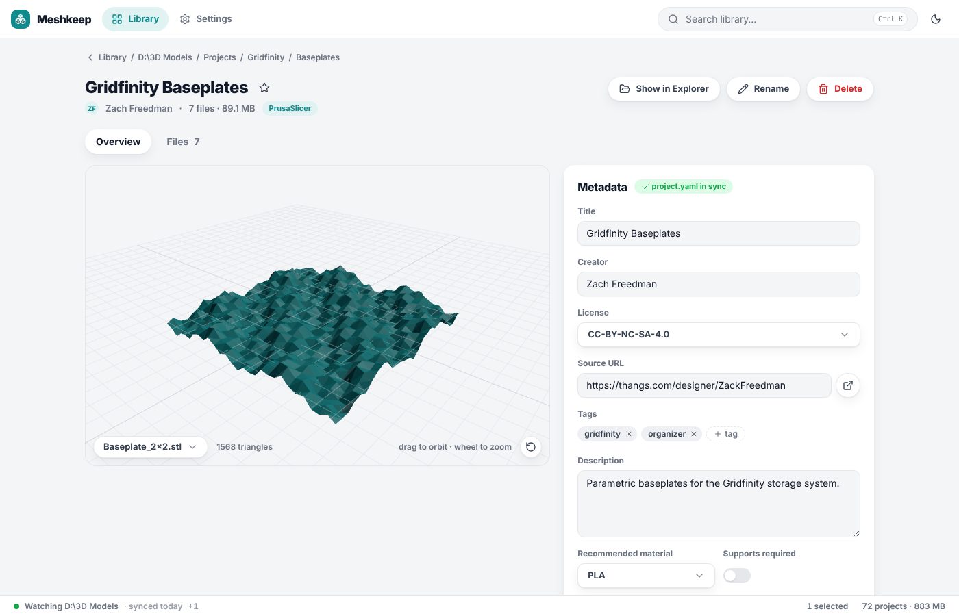 Project page with 3D viewer and metadata